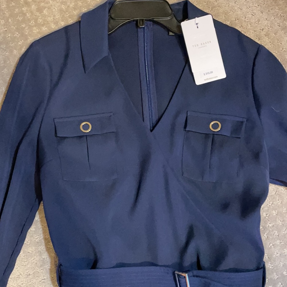 NWT Ted Baker London Flan Belted Long Sleeve Utility Jumpsuit Navy Blue 3 & 5 - Picture 5 of 11